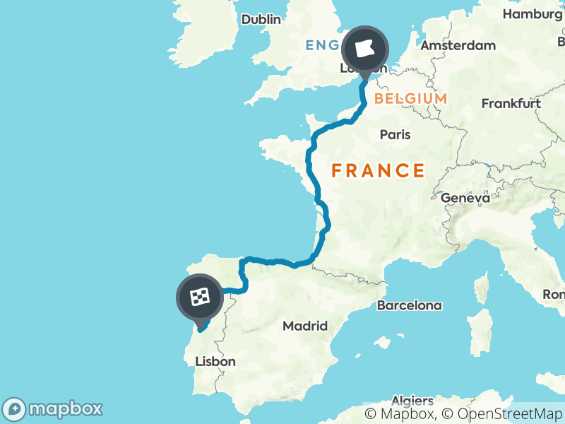 Our route through France and Spain to Portugal