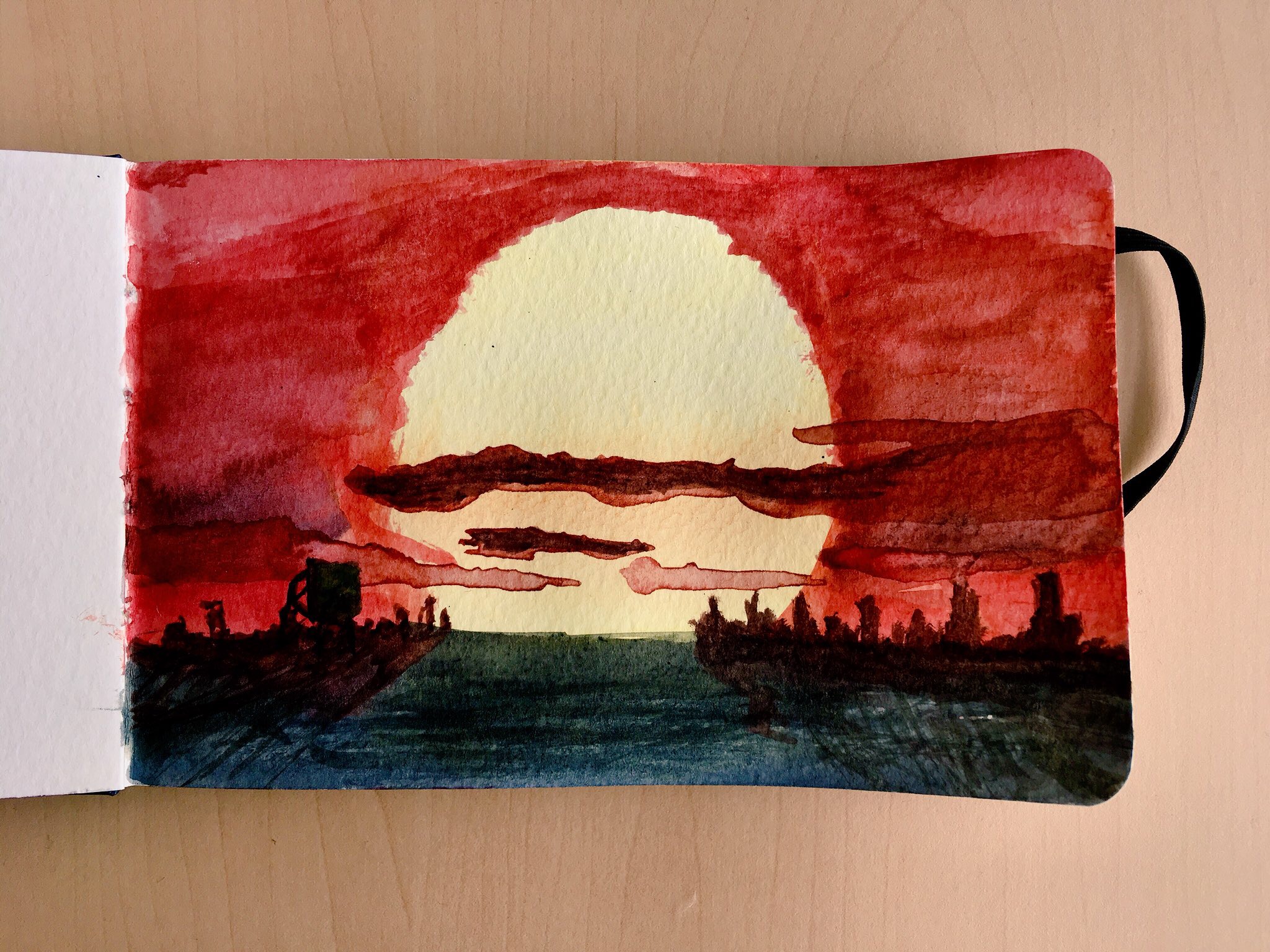 Another watercolour painting of a setting sun